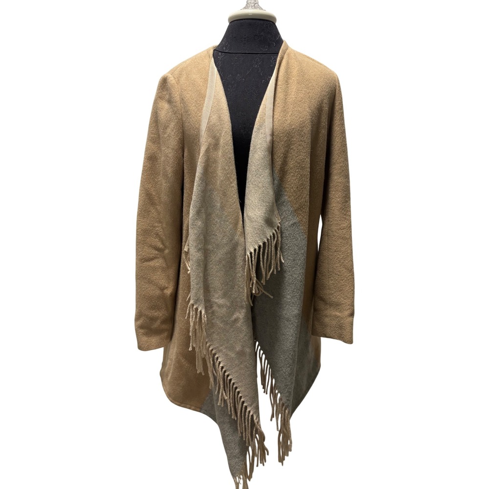 Massimo Dutti Tan Wool Blend Fringe Waterfall‎ Open Front Cardigan Coat Mens M